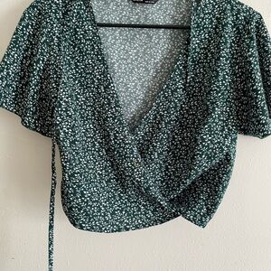 Floral Green Wrap Top